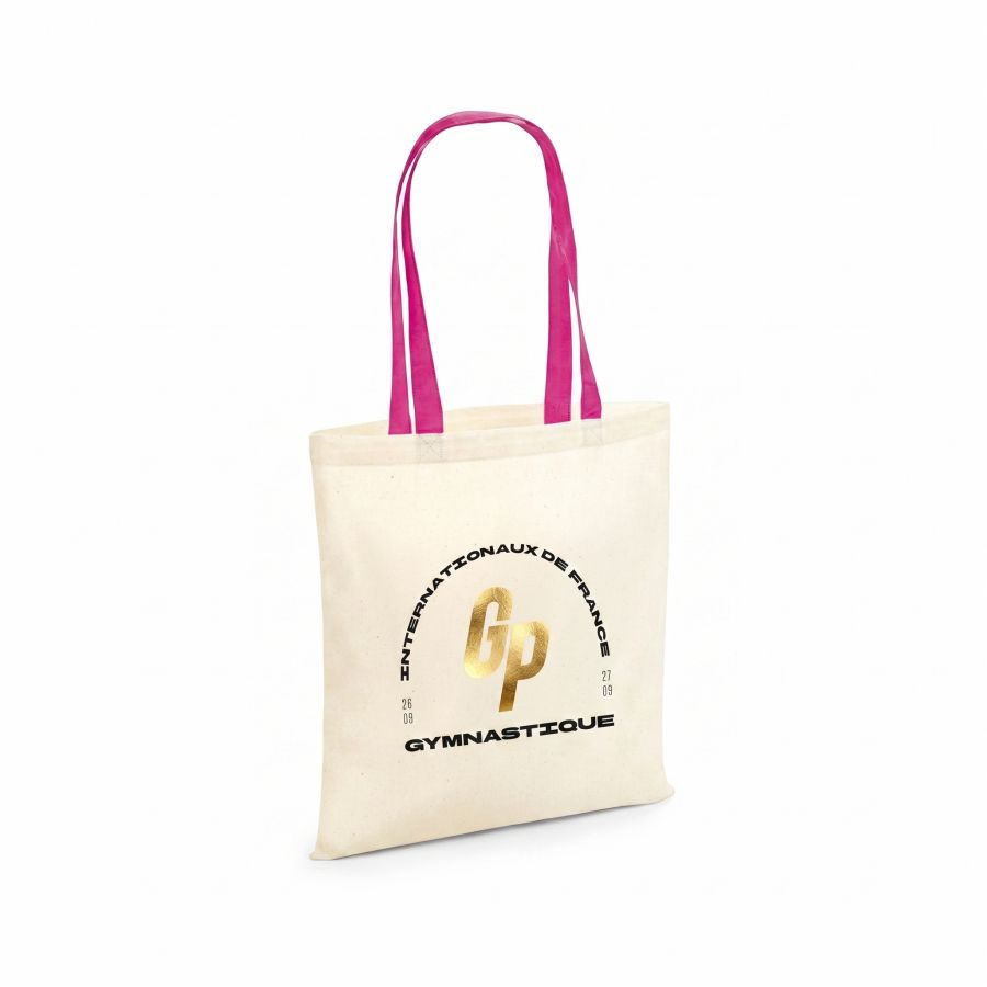 Tote bag Gym Paris écru à anses roses – FFGym